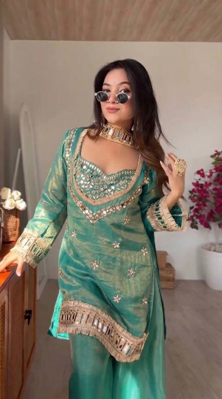 Festive Wear Royal Mirror Work Sharara Set For Women