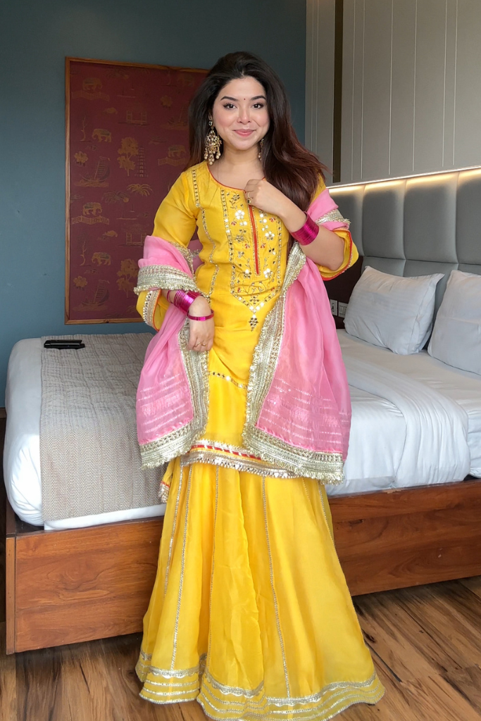 Naumya Neon Yellow Sharara Suit Set For Festive And Haldi Wear
