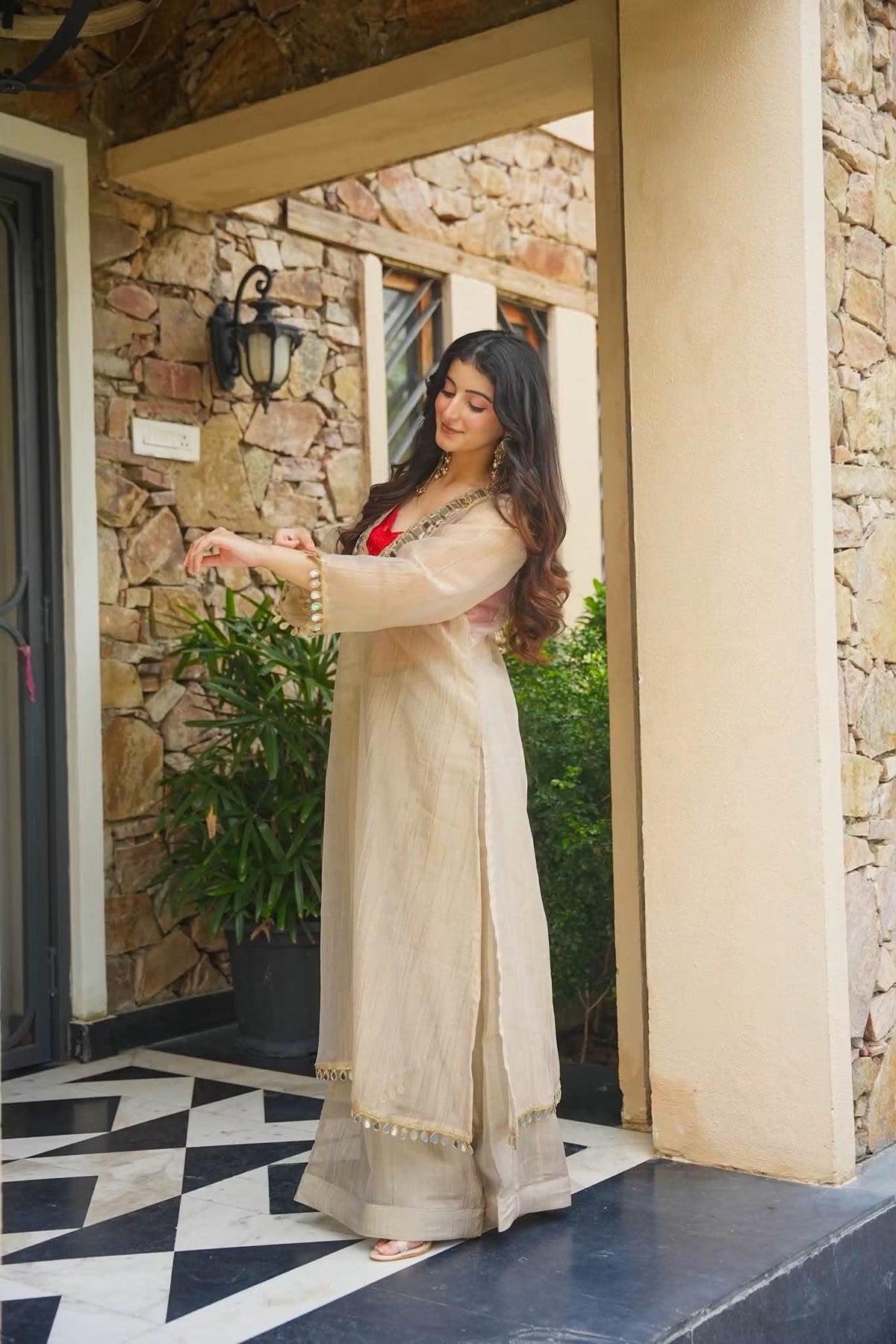 Ivory Salsa Silk Anarkali Palazzo Suit For Women | Festive & Wedding Wear for Women