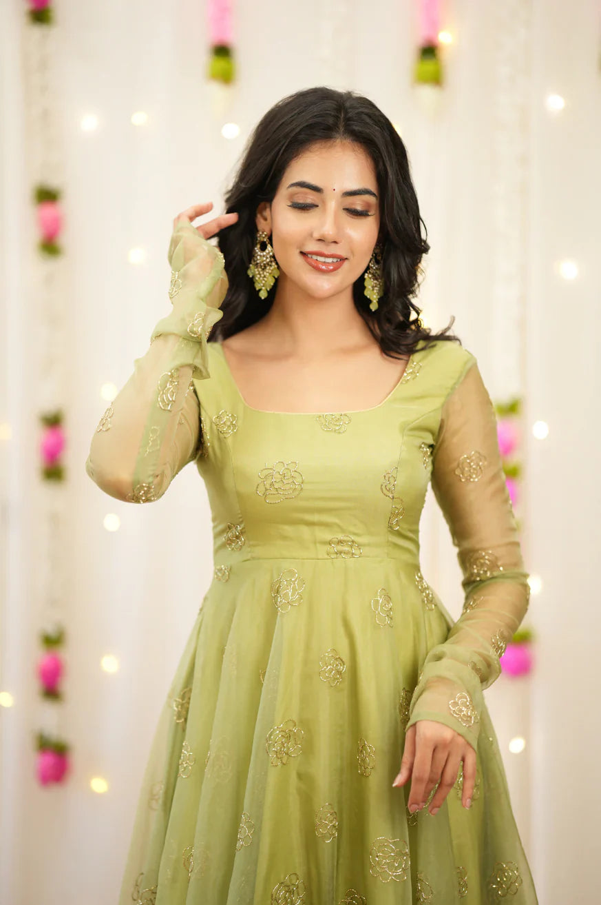 Cocktail Wear Pastel Green Anarkali Gown