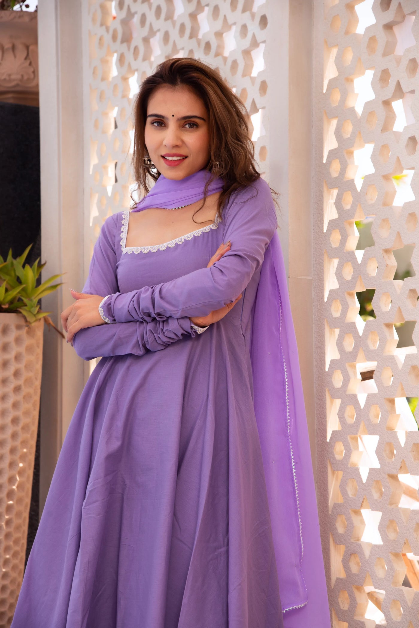 Lavender Georgette Anarkali Suit Set with Dupatta