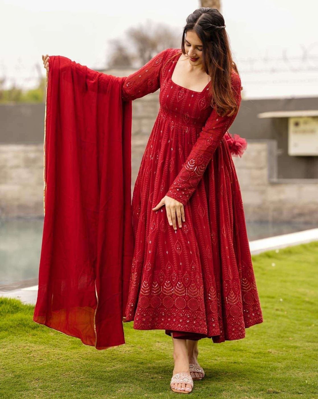 Maroon Georgette Anarkali Suit Set with Dupatta | Anarkali Suit For Women
