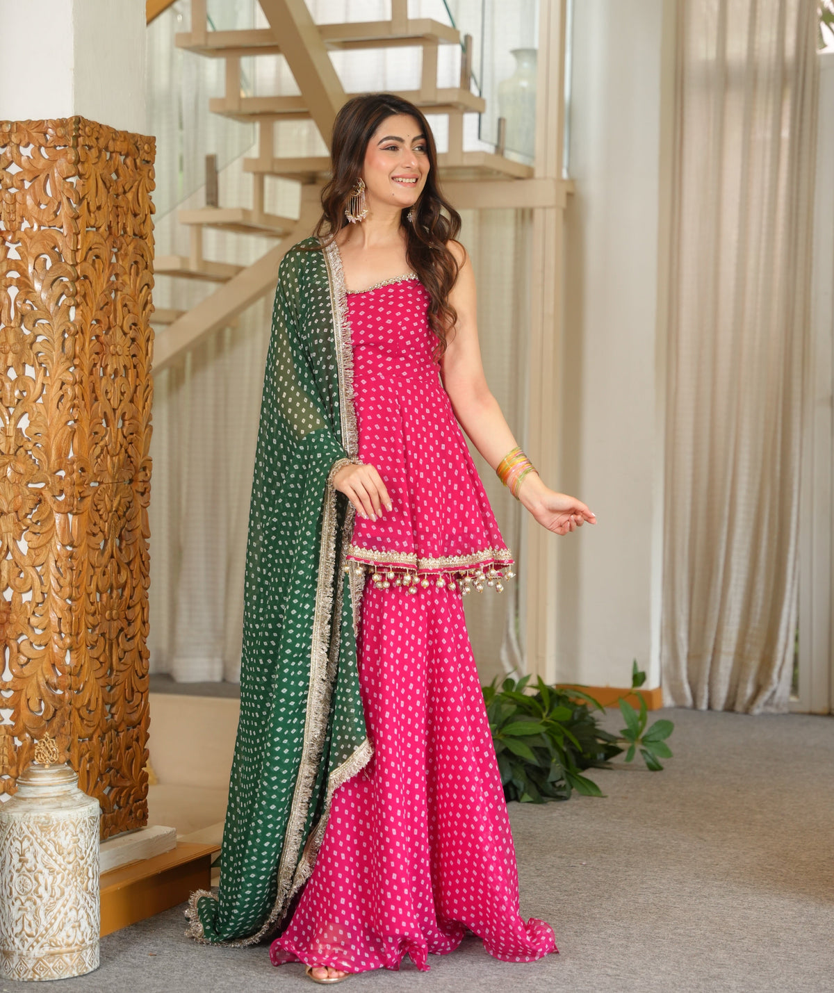 Rani Pink Designer Sharara Suit Set For Women | Mehendi, Sangeet & Festive Wear