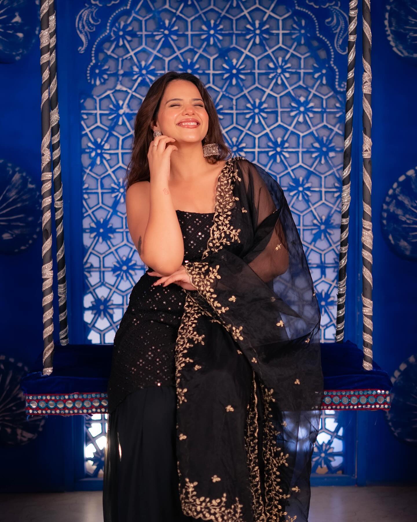 Black Georgette Kurti Sharara Set with Embroidered Dupatta | Party & Festive Wear