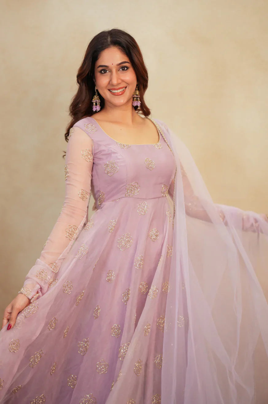 Festive Wear Lavender Anarkali Gown