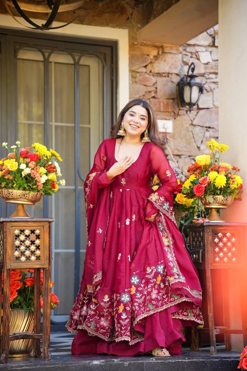 Wine Maroon Anarkali Suit | Festive & Wedding Wear