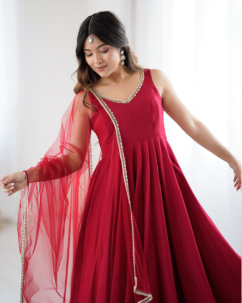 Party Wear Wine Red Anarkali Suit