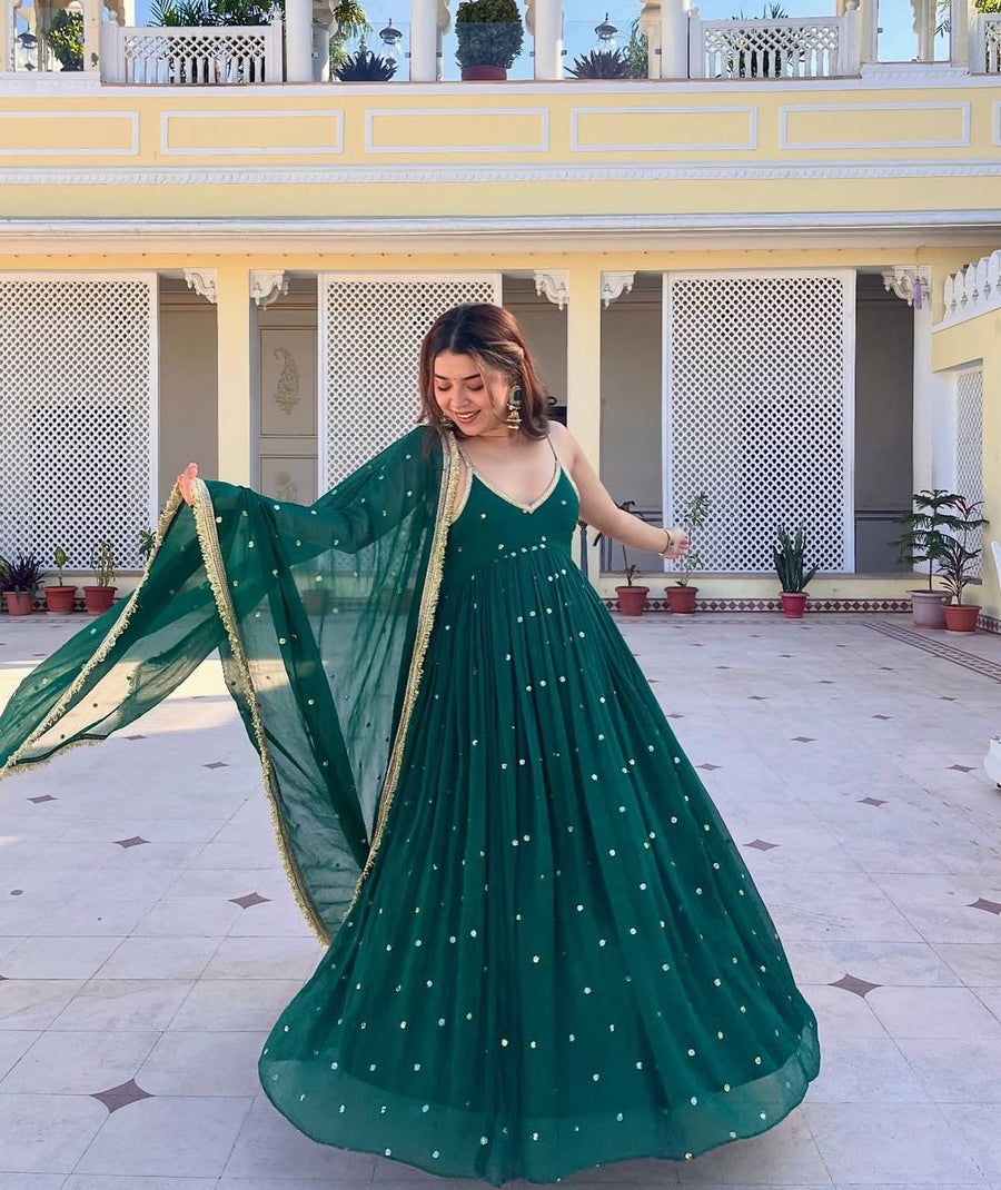 Emerald Green Gown Set For Festive Wear