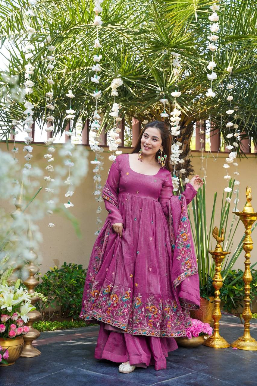 Festive Designer Wear Rose Pink Anarkali Sharara Set