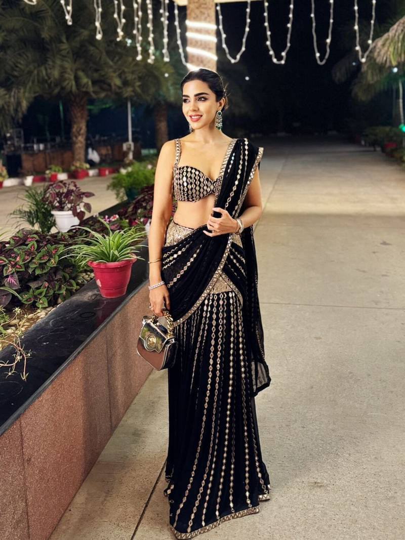 Wedding Wear Black Ready To Wear Mirror Work Saree in Faux Georgette – Designer Lehenga Saree Style