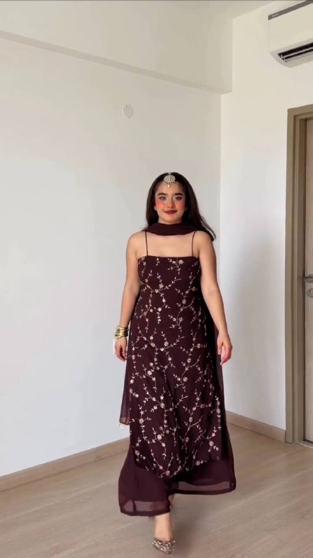 Wine Party Wear Anarkali Palazzo Suit Set for Women | Festive & Wedding Wear for Women