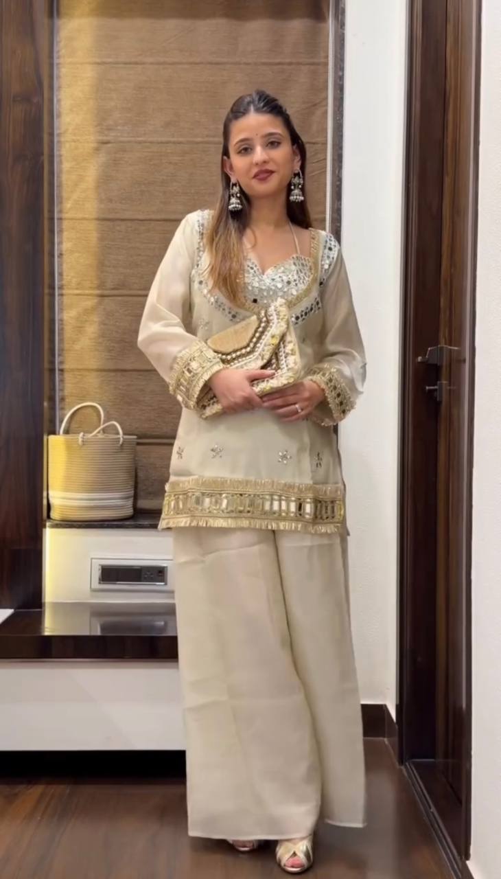 Festive Wear Royal Mirror Work Sharara Set For Women