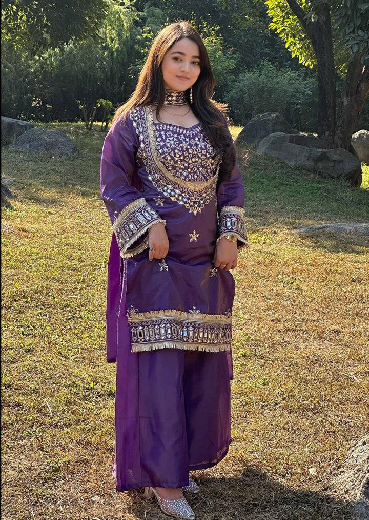 Festive Wear Royal Mirror Work Sharara Set For Women