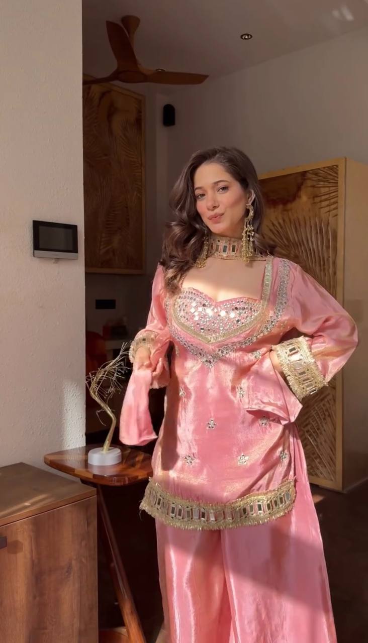 Festive Wear Royal Mirror Work Sharara Set For Women