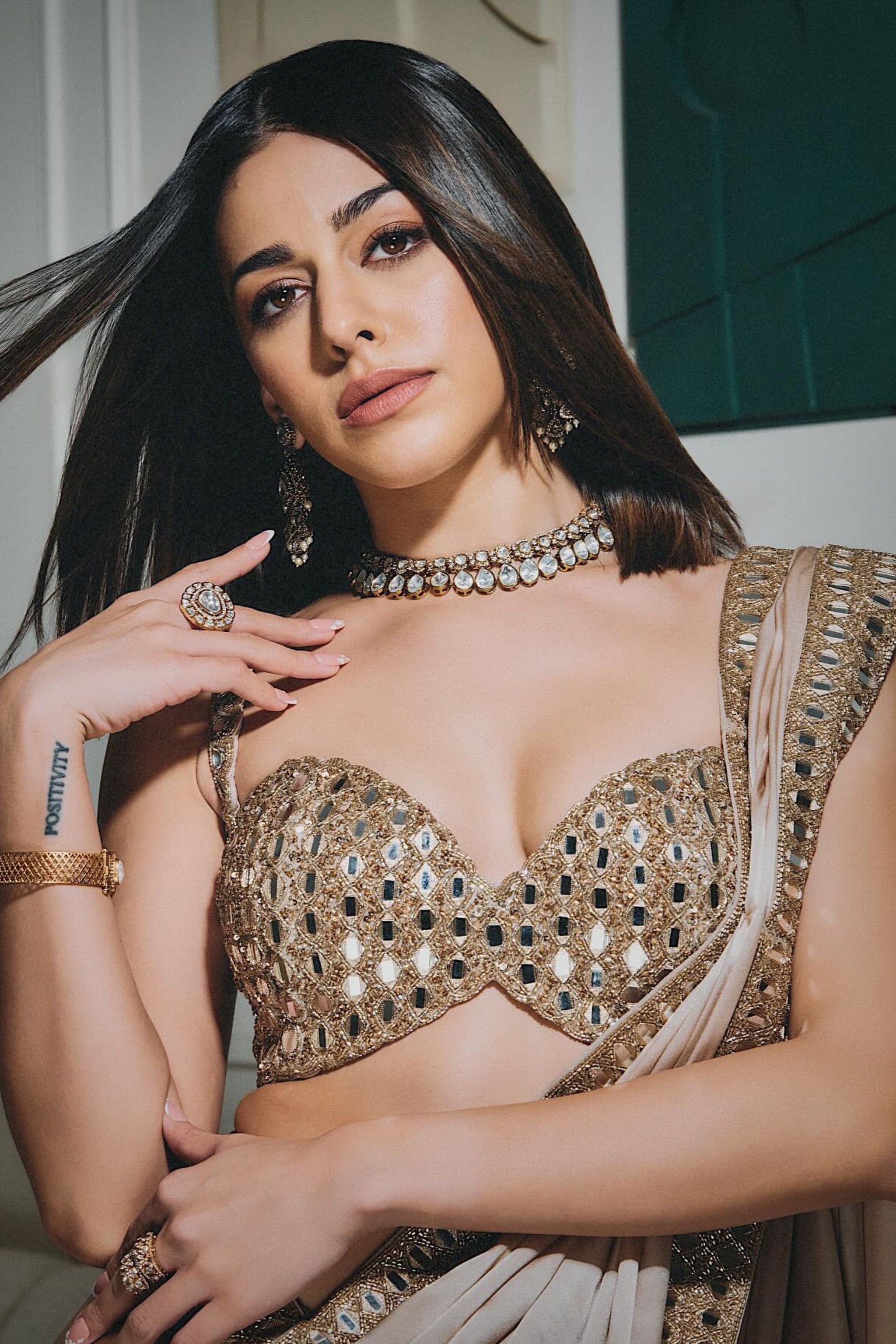 Partywear Silk Saree with Real Mirror Work Border & Designer Blouse