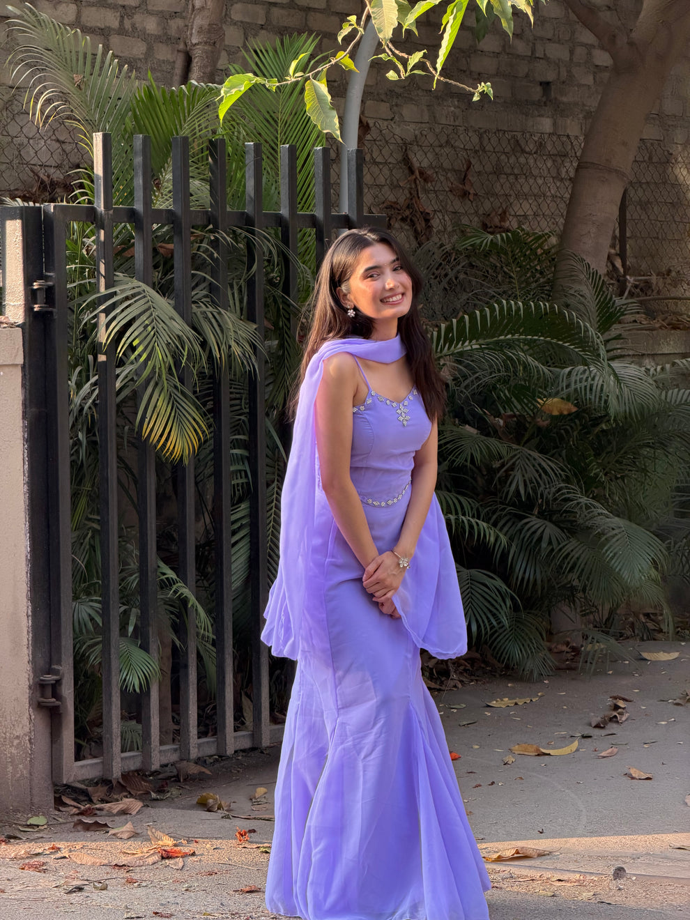 Party Wear Lavender Color Marmaid Georgette Fish Cut Lehenga