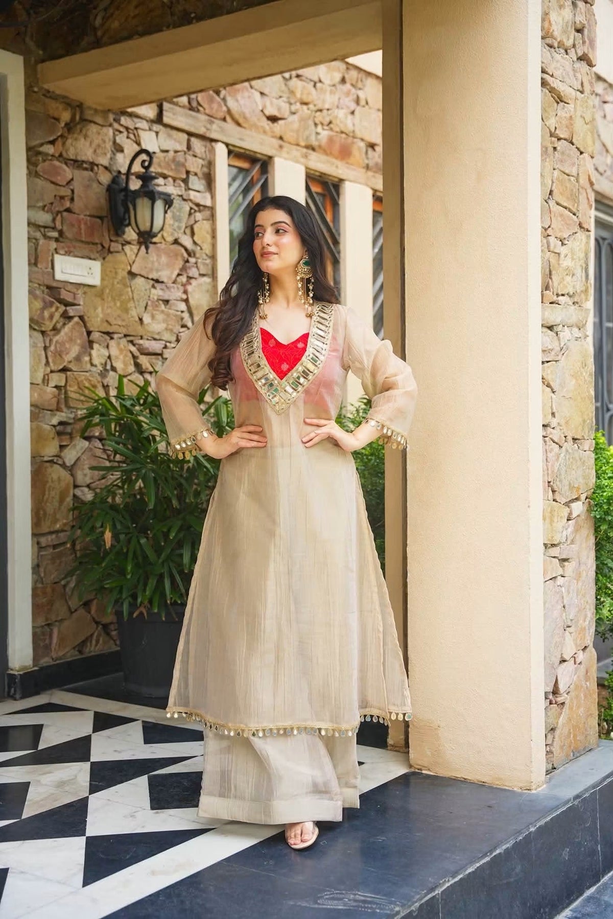 Ivory Salsa Silk Anarkali Palazzo Suit For Women | Festive & Wedding Wear for Women