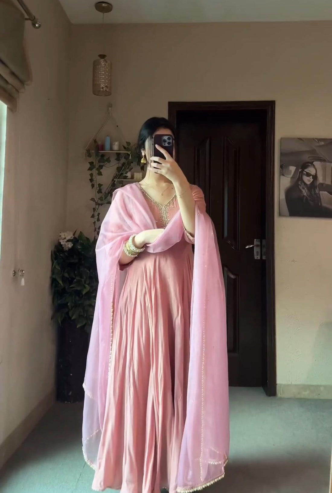 Festive Wear Designer Party Wear Peach Color Exclusive Gown