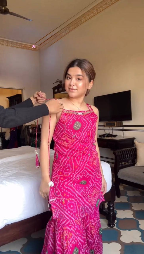 Festive Pink Faux Georgette Mirror Work Sharara Suit Set with Dupatta