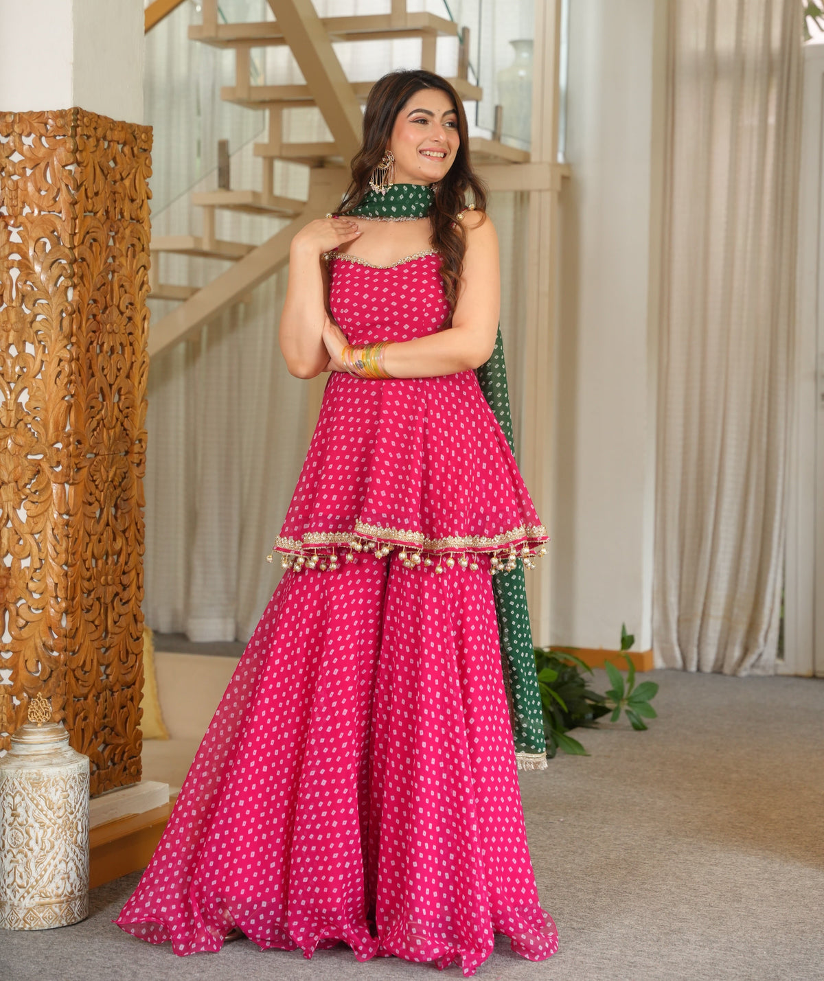Rani Pink Designer Sharara Suit Set For Women | Mehendi, Sangeet & Festive Wear