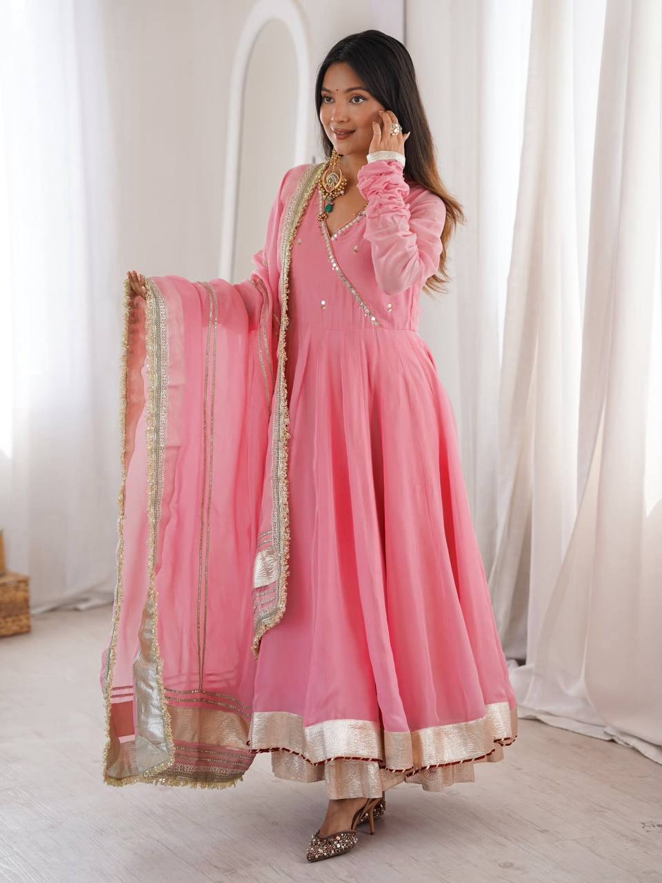 Pink Flared Anarkali Suit For Women | Wedding, Party & Festive Wear