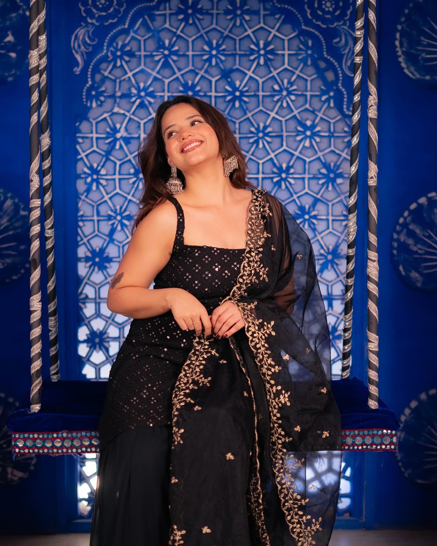 Black Georgette Kurti Sharara Set with Embroidered Dupatta | Party & Festive Wear