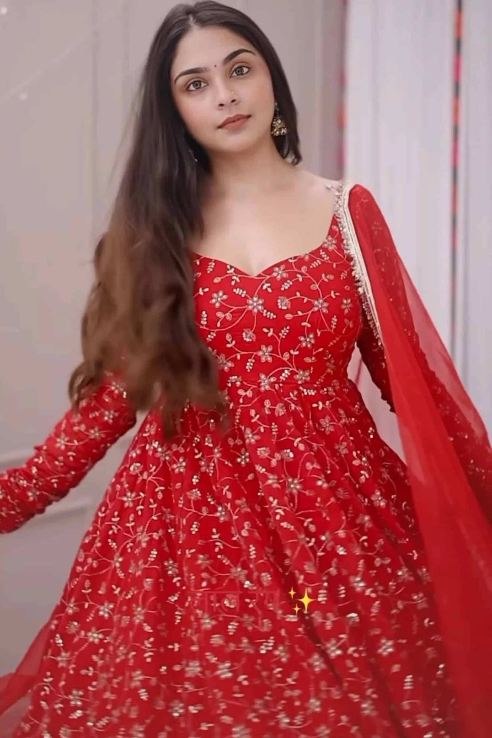 Red Georgette Embroidered Anarkali Suit Perfact For Festive Wear