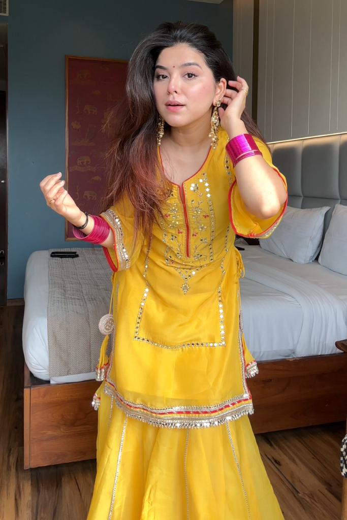 Naumya Neon Yellow Sharara Suit Set For Festive And Haldi Wear
