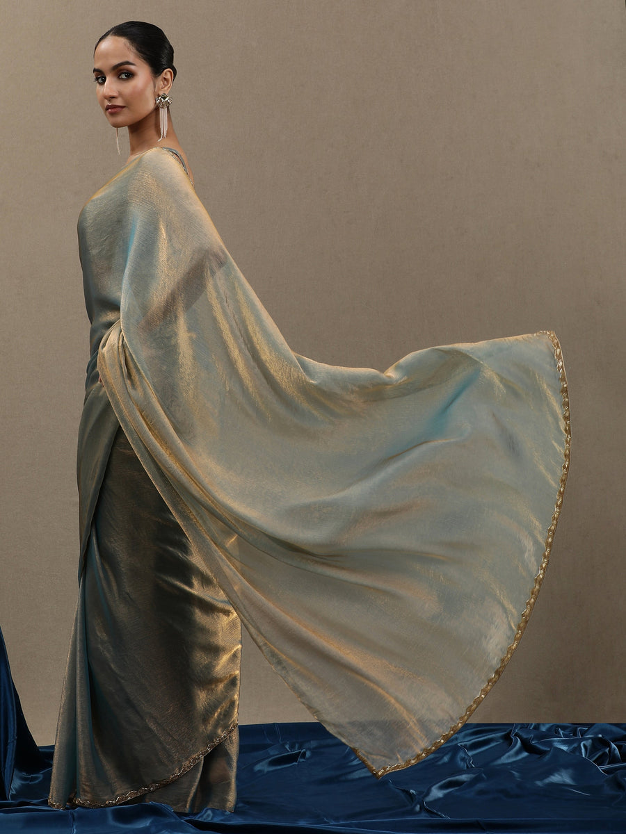 Elegant Grey-Gold Soft Organza Saree with Minimal Border – Premium Designer Saree