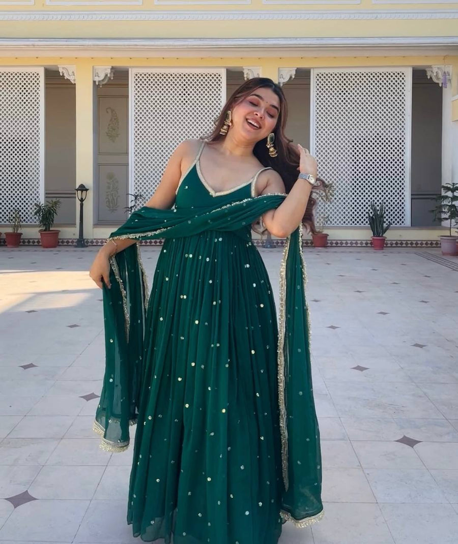 Emerald Green Gown Set For Festive Wear