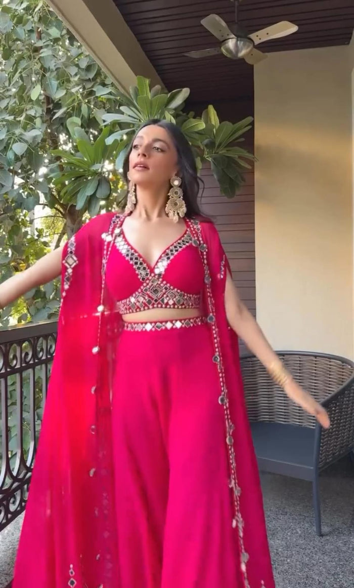 Hot Pink Mirror Work Jacket Style Indo Western Dress For Women | Indo Western Dress For Women