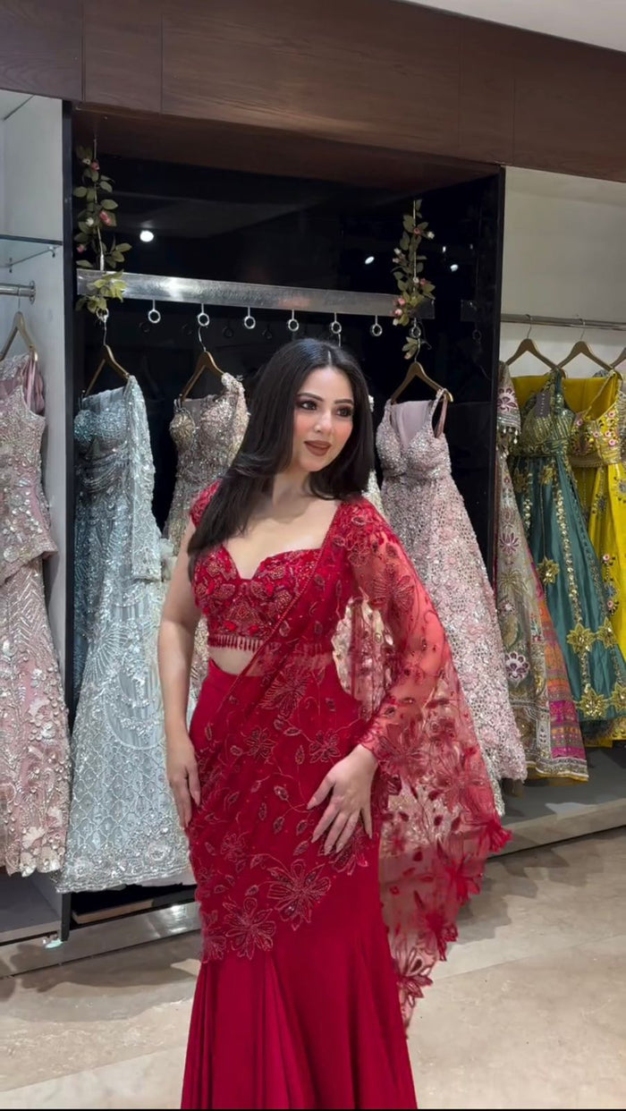 mermaid dress lehenga Wine Berry Mermaid Lehenga Set