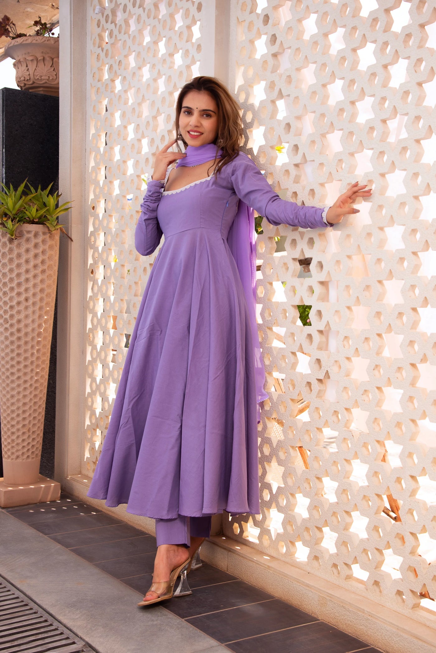 Lavender Georgette Anarkali Suit Set with Dupatta