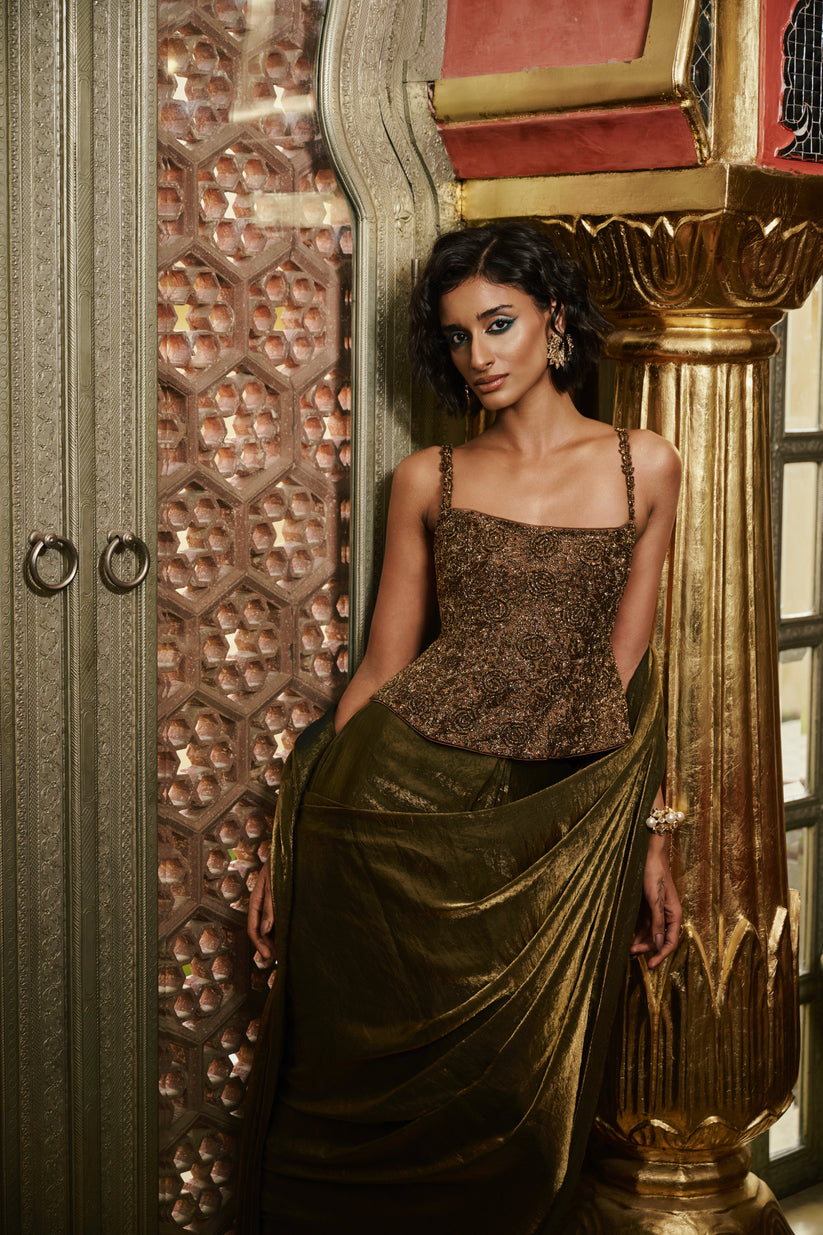 Luxury Hand Embroidered Ready To Wear Silk Saree