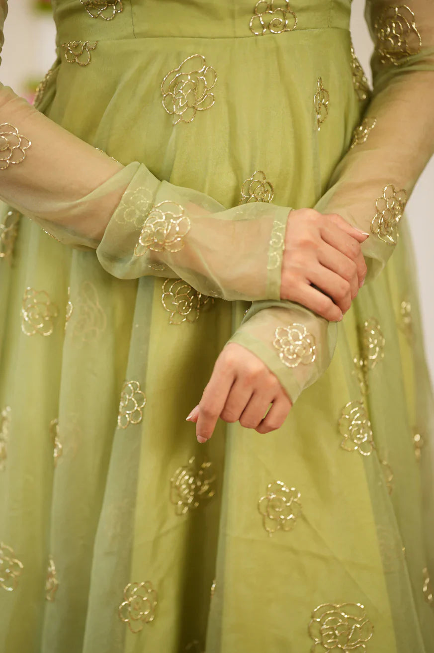 Cocktail Wear Pastel Green Anarkali Gown