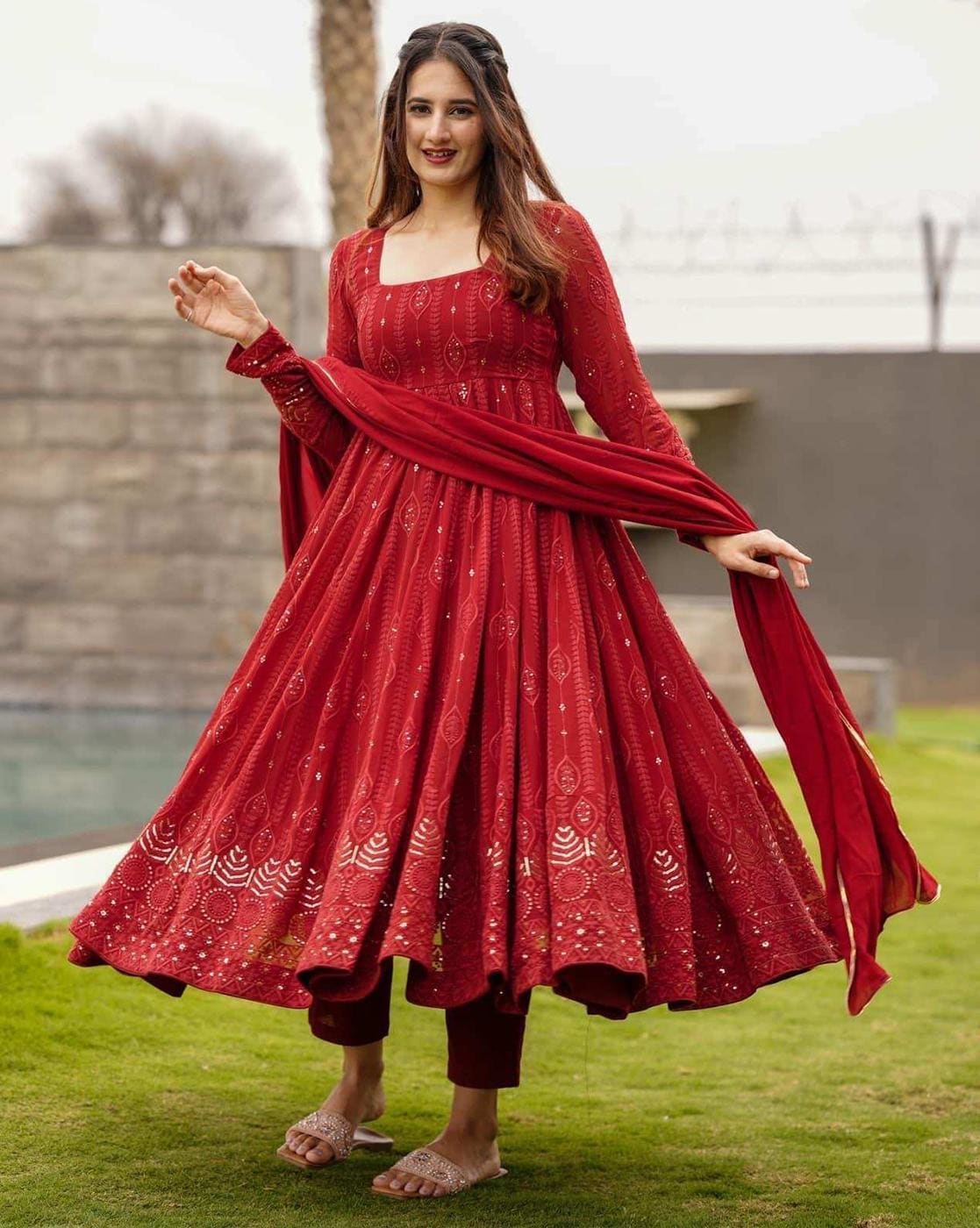 Maroon Georgette Anarkali Suit Set with Dupatta | Anarkali Suit For Women