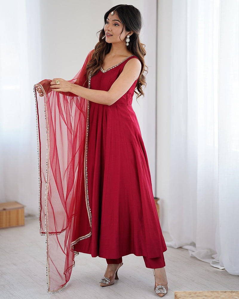 Party Wear Wine Red Anarkali Suit