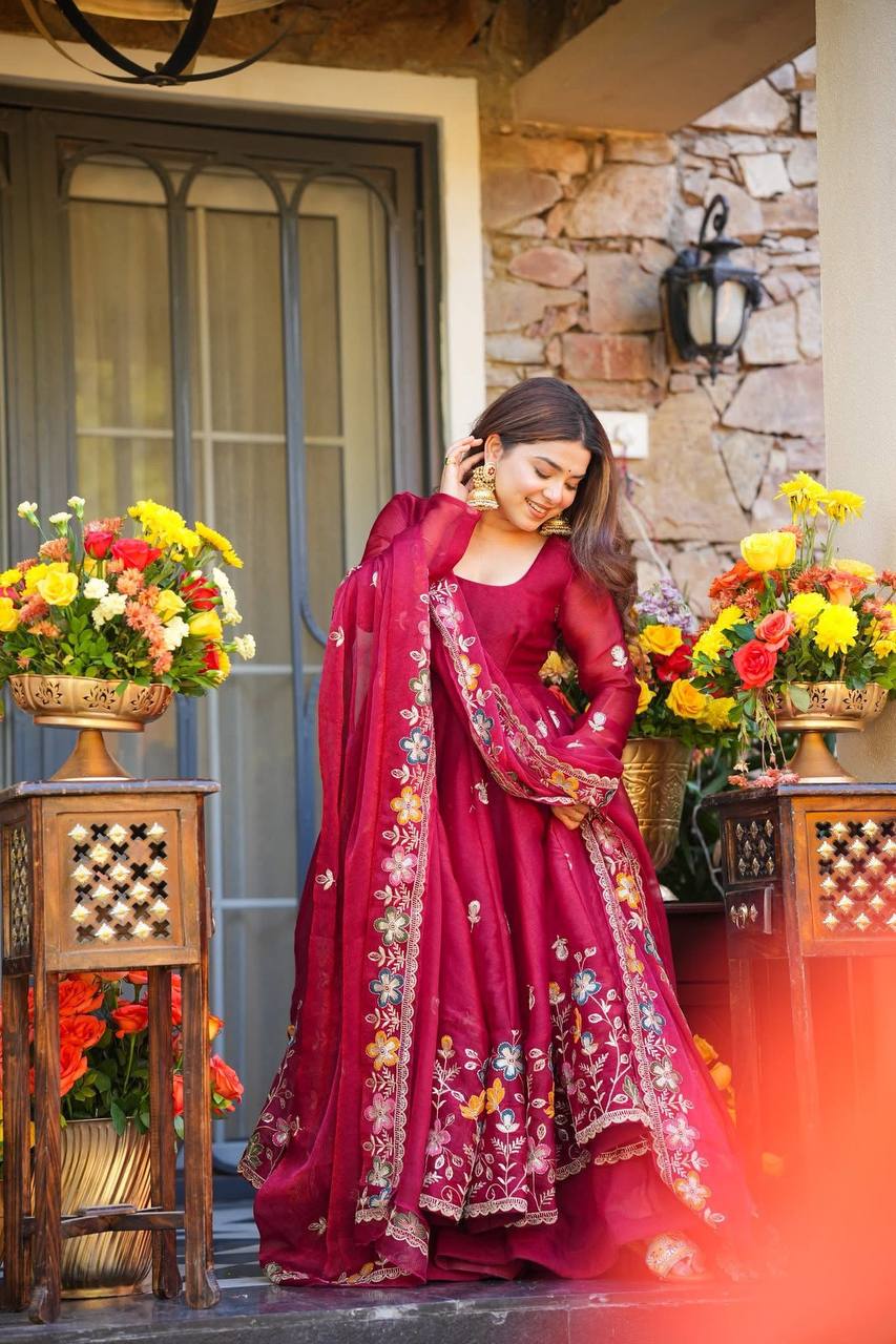 Wine Maroon Anarkali Suit | Festive & Wedding Wear