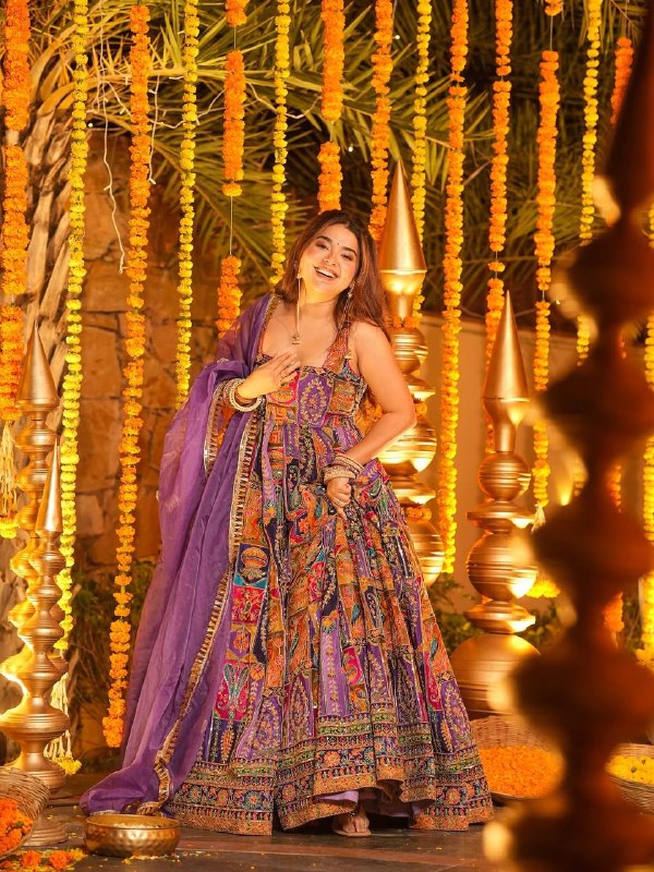 Multicolor Crepe Gown Suit Set with Organza Dupatta for Women | Designer Festive Suit Set For Women