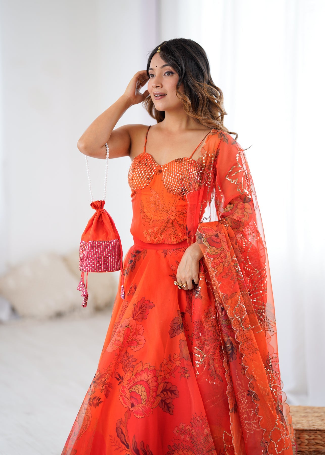 Rust Orange Floral Lehenga For Women | Haldi, Wedding & Festive Wear for Women