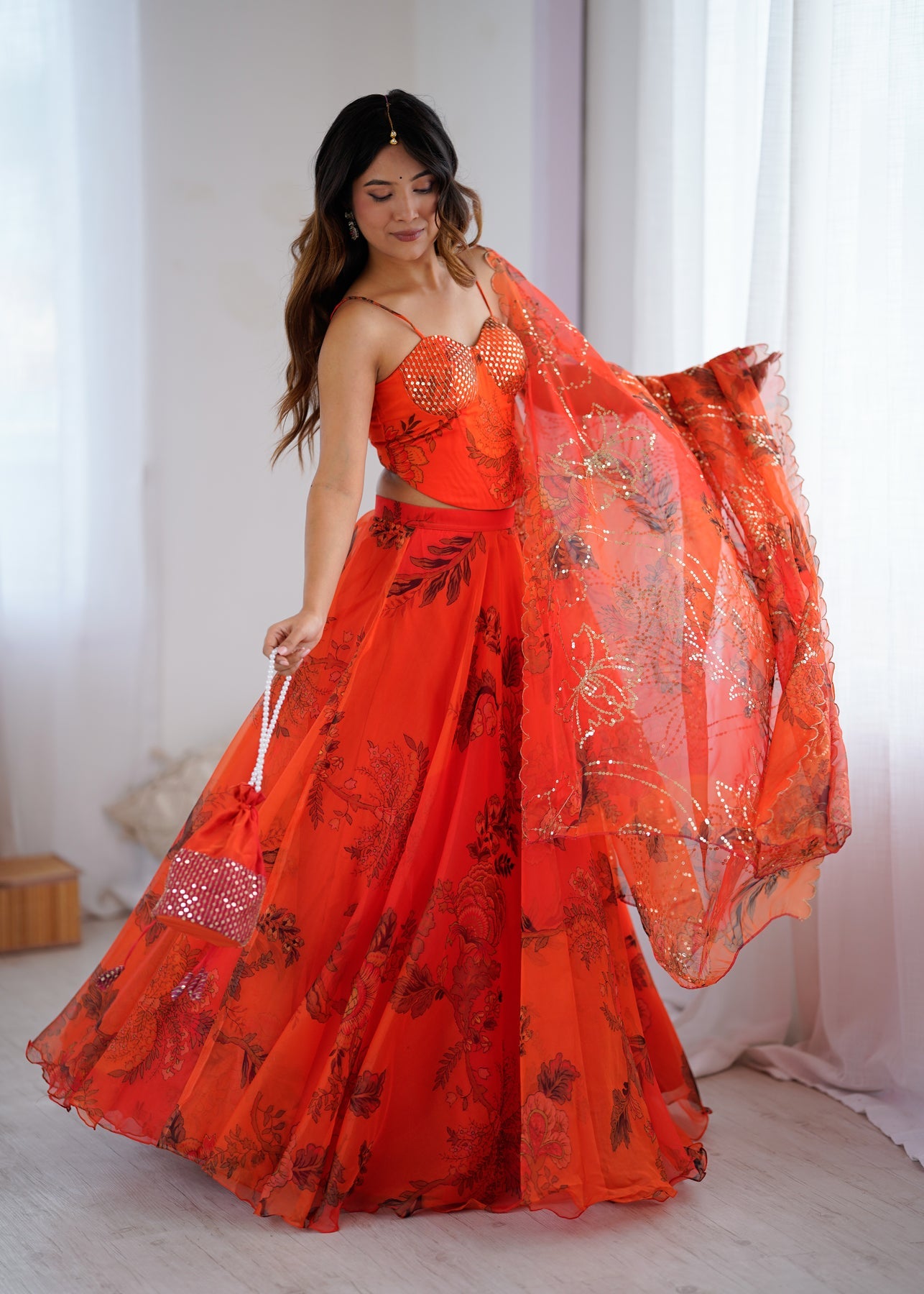 Rust Orange Floral Lehenga For Women | Haldi, Wedding & Festive Wear for Women