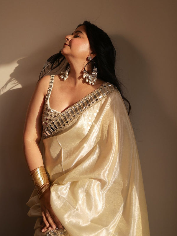 Designer Mirror Work Banarasi Tissue Silk Party Wear Saree For Women | Mirror Work Saree | Saree For Farewell