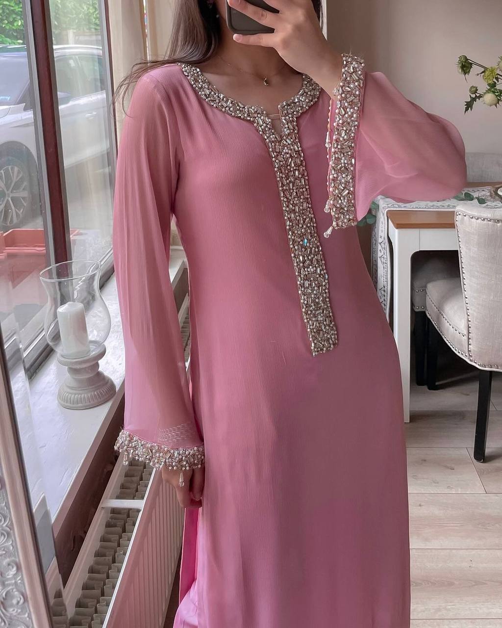 Dusty Rose Moti Handwork Kurta Set For Women | Buy Eid Special Dress For Women