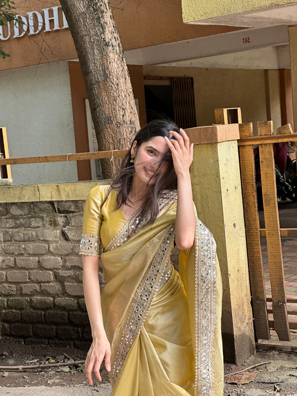 Party Wear Mirror Work Tissue Silk Saree For Women | Mirror Work Saree | Party Wear Saree For Women