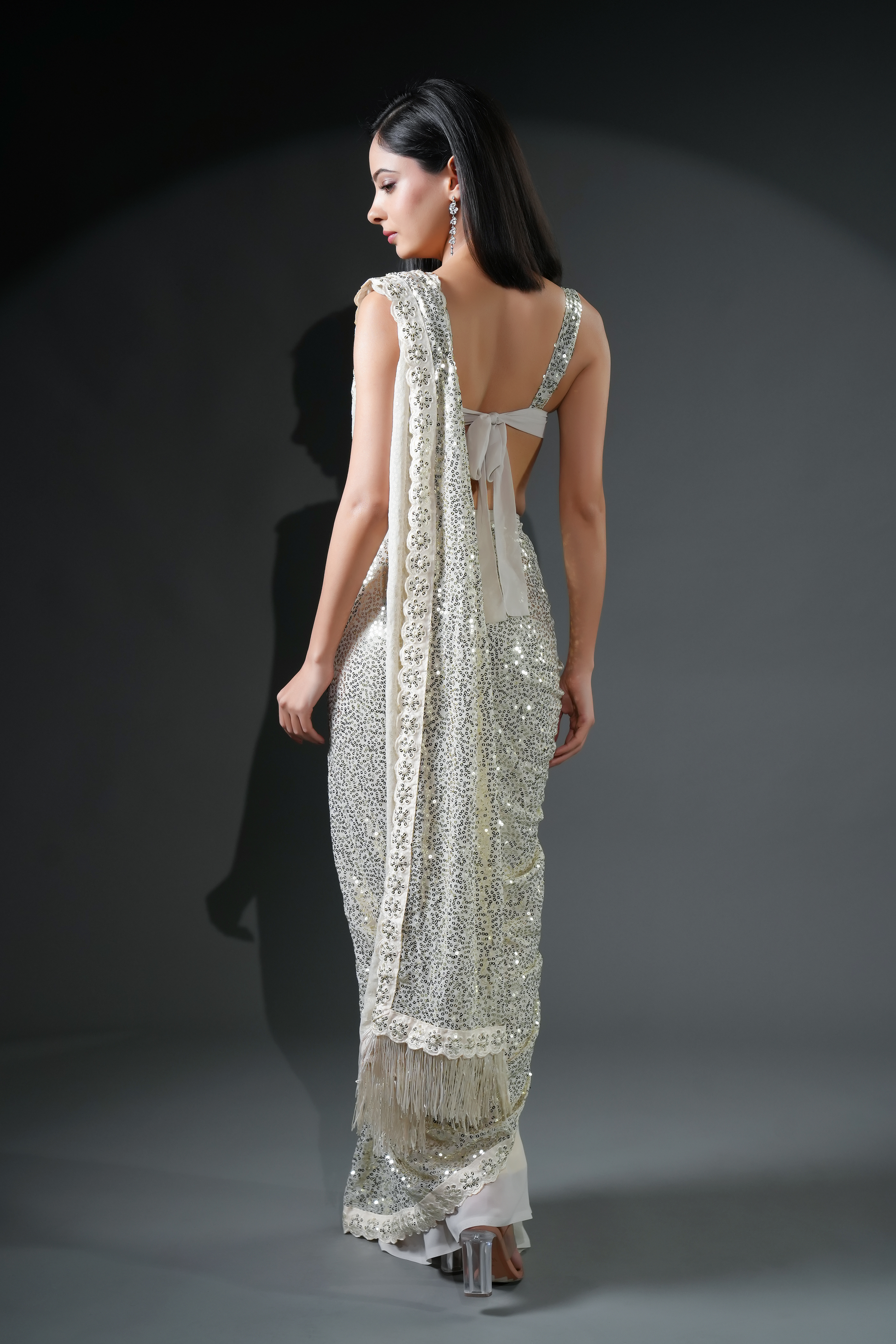 Designer Silver 1 Minute Ready To Wear Saree for Party & Evening Wear