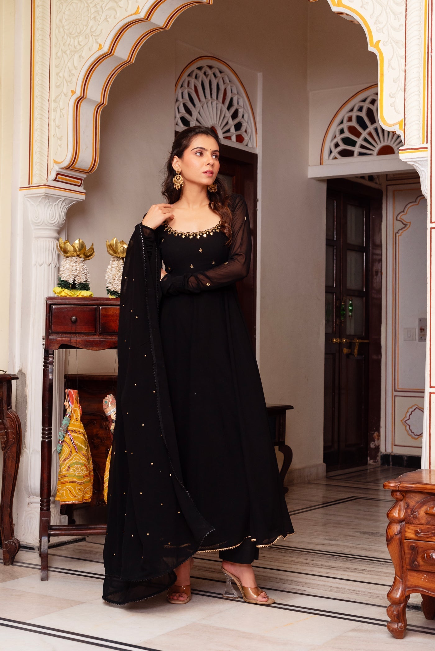 Black Soft Georgette Anarkali Suit with Dupatta For Festive Wear