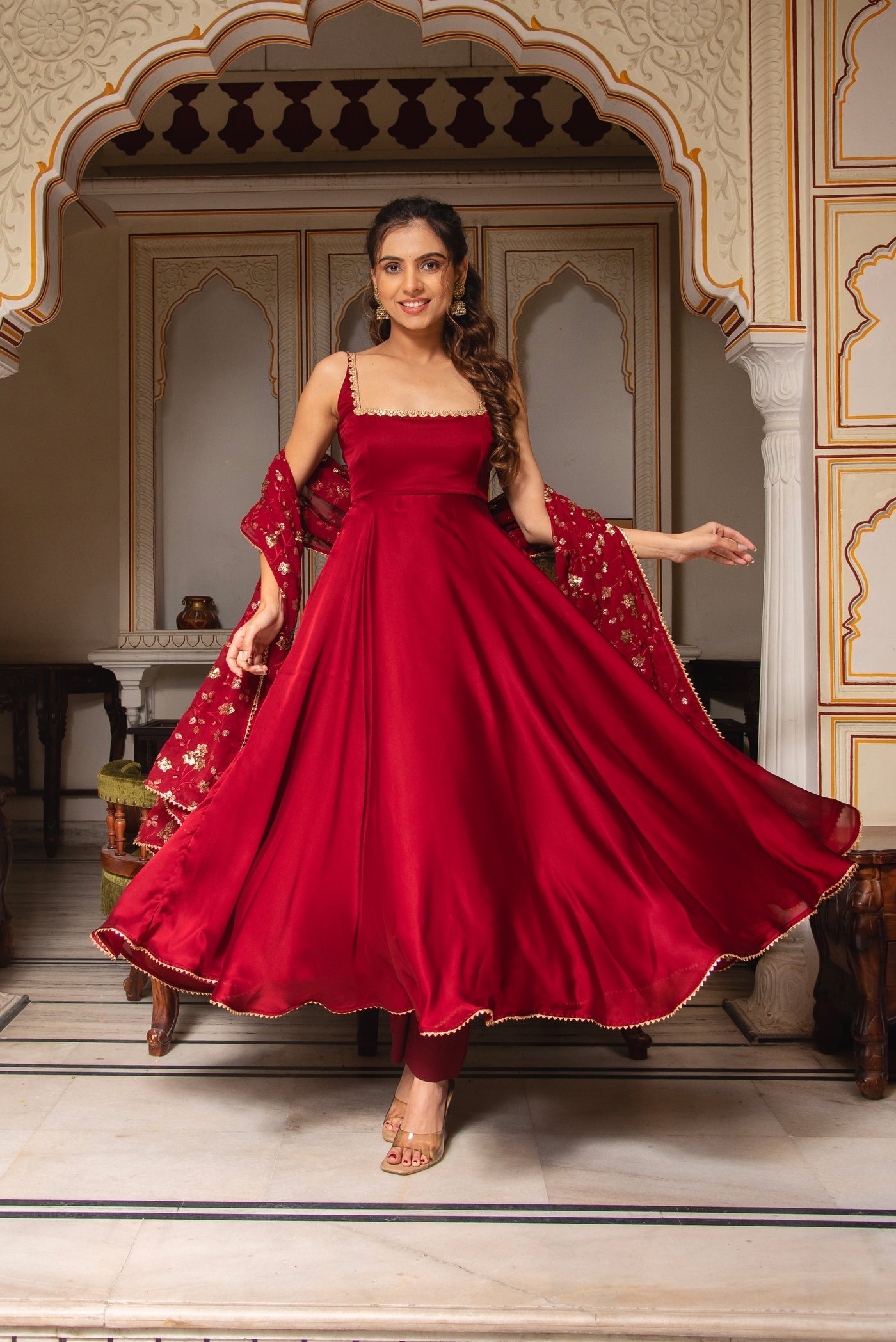 Festive Wine Red Georgette Anarkali Suit