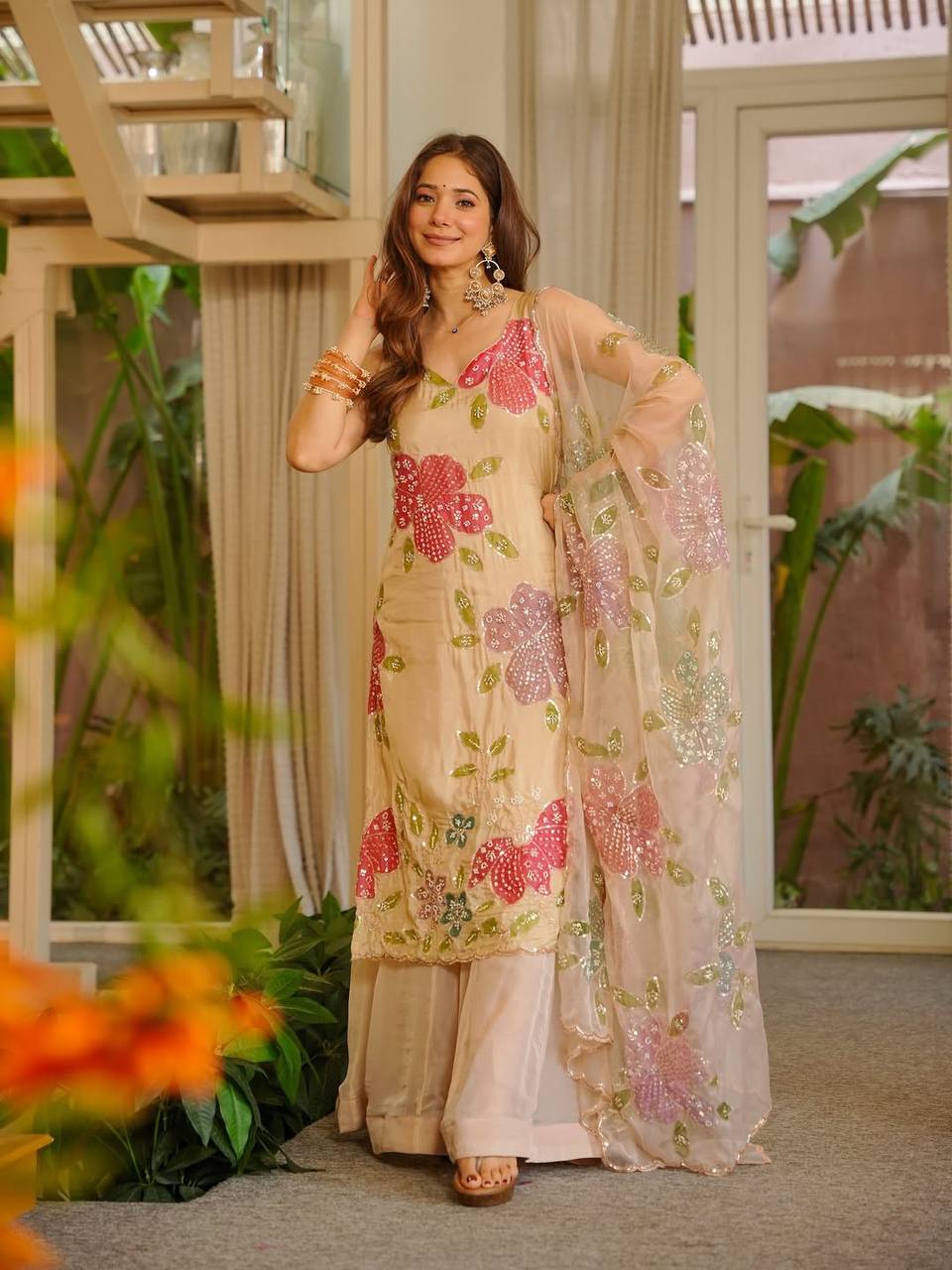 Floral Printed Party Wear Palazzo Sharara Suit Set For Women | Wedding Dress For Women