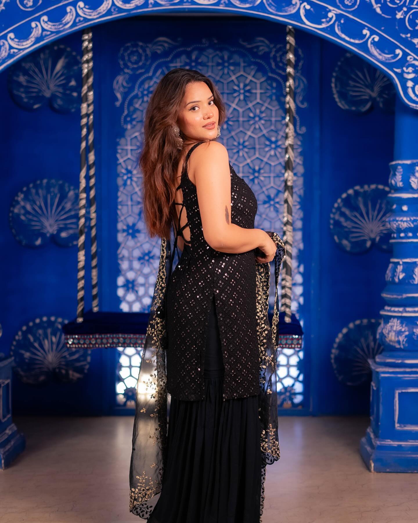 Black Georgette Kurti Sharara Set with Embroidered Dupatta | Party & Festive Wear