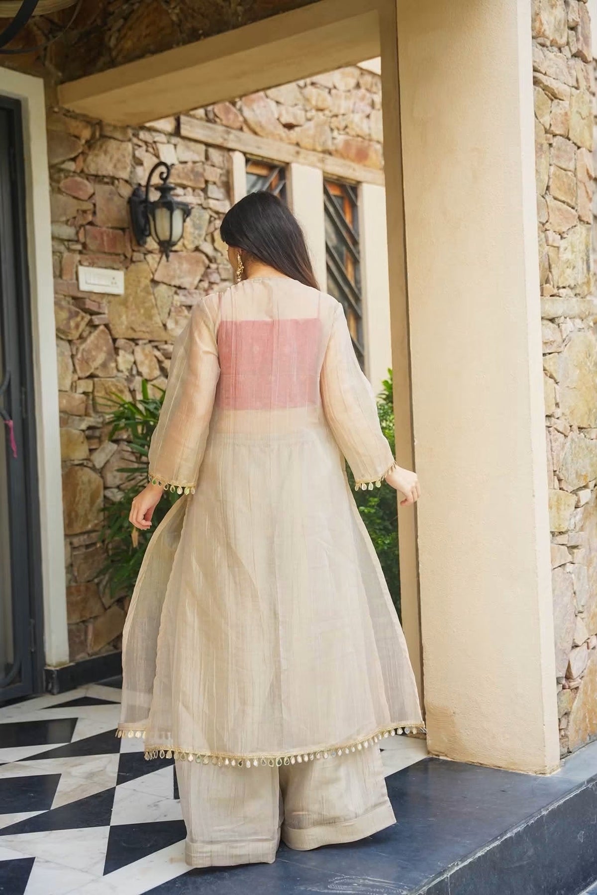 Ivory Salsa Silk Anarkali Palazzo Suit For Women | Festive & Wedding Wear for Women